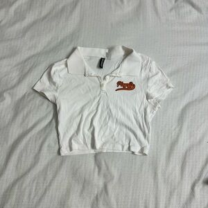 H&M White Polo Crop Top with Orange Logo